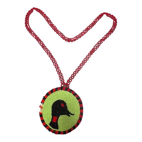 Handmade Native American Vtg Large Beaded Duck Medallion Pendant Necklace READ - Picture 6 of 7